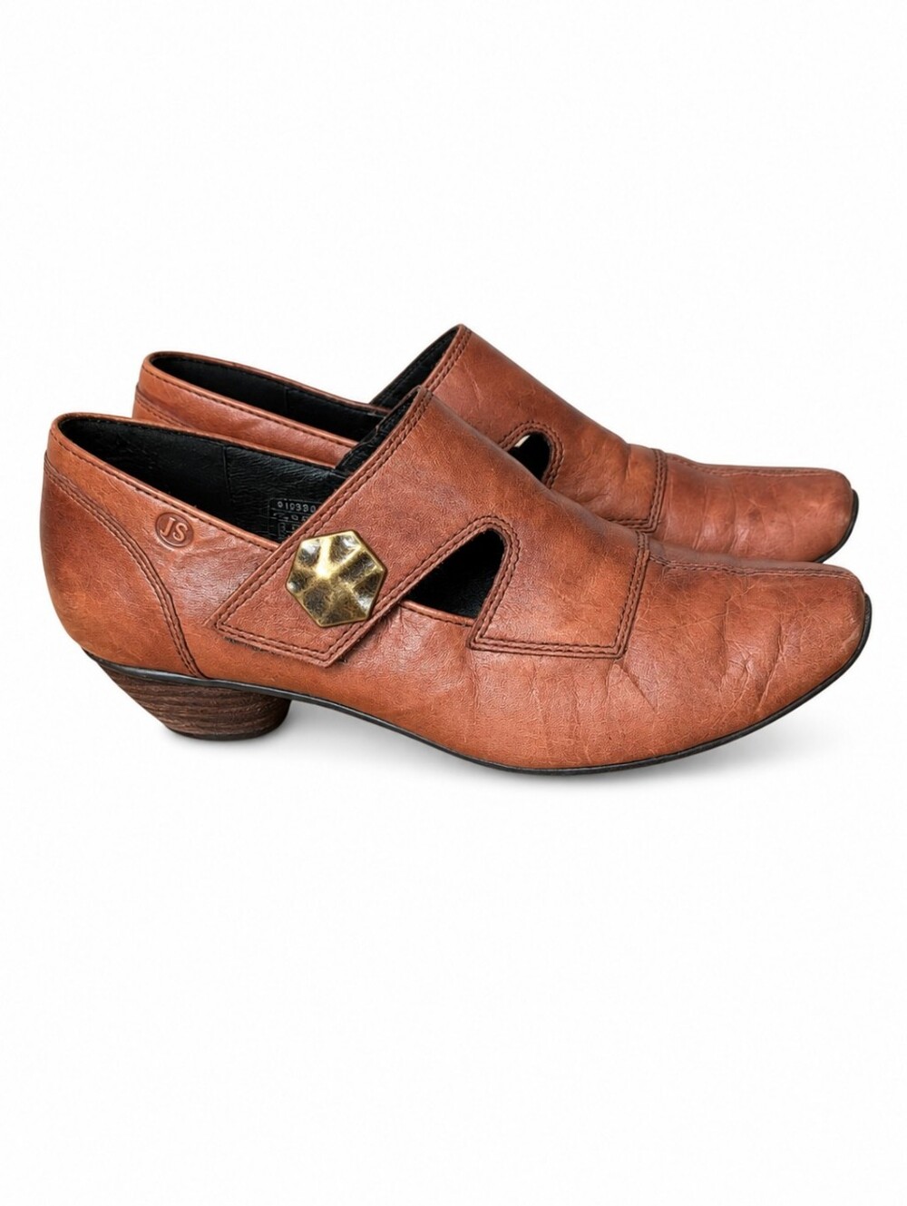 Josef Seibel Women’s Brown Leather Mary Jane Heels Size 8 Comfort Shoes Cutout